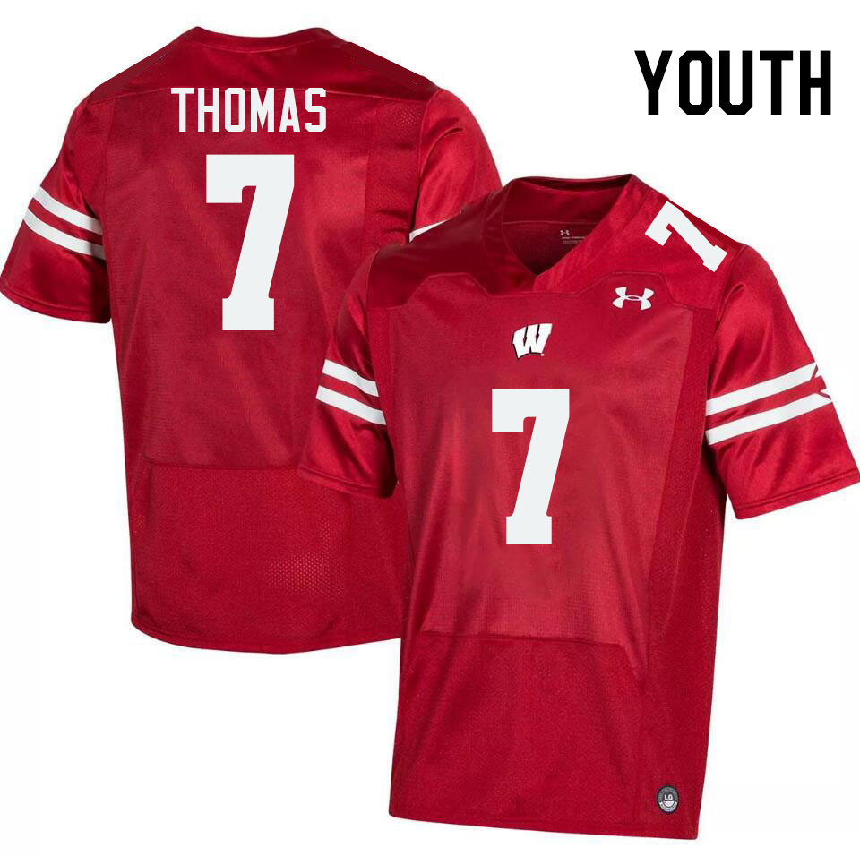 Youth #7 Jaheim Thomas Wisconsin Badgers College Football Jerseys Stitched-Red